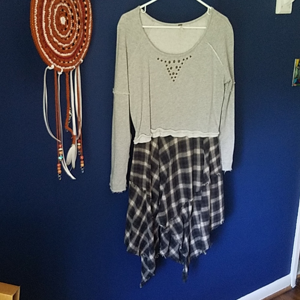 Free People flannel plaid sweatshirt dress small